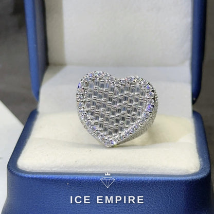 Iced Out Heart 925 Silver Moissanite Ring