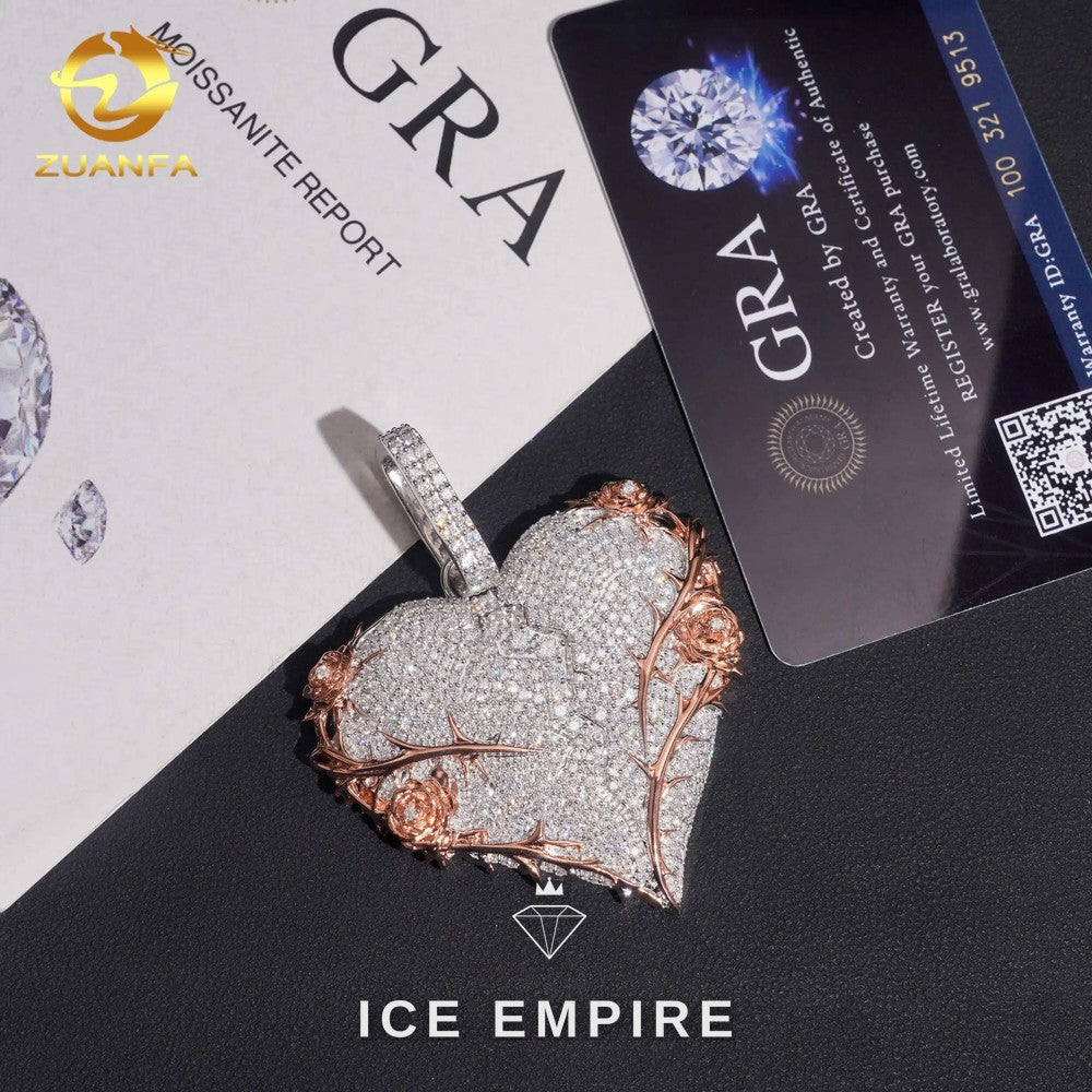Iced Out Heart Rose Gold Plated Moissanite Pendant