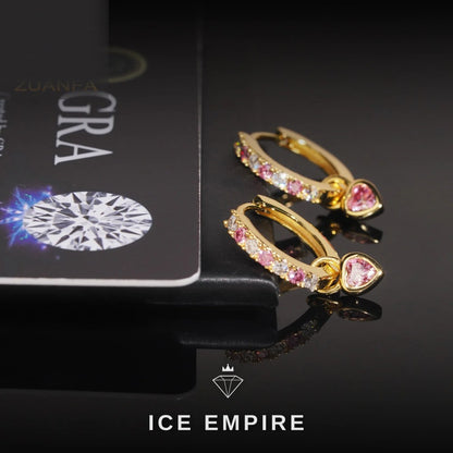 Iced Out Heart Rose Gold Plated Moissanite Hoop Earrings