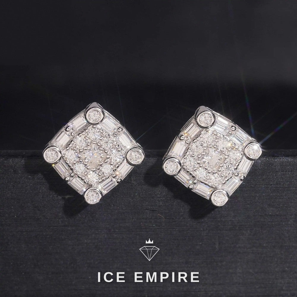 Iced Out Baguette 925 Silver Moissanite Stud Earrings