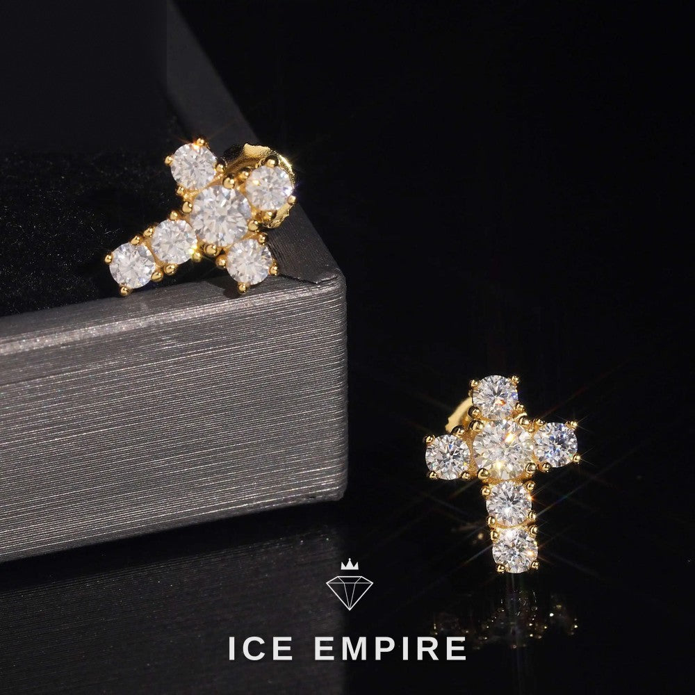 Iced Out Cross 925 Silver Moissanite Stud Earrings