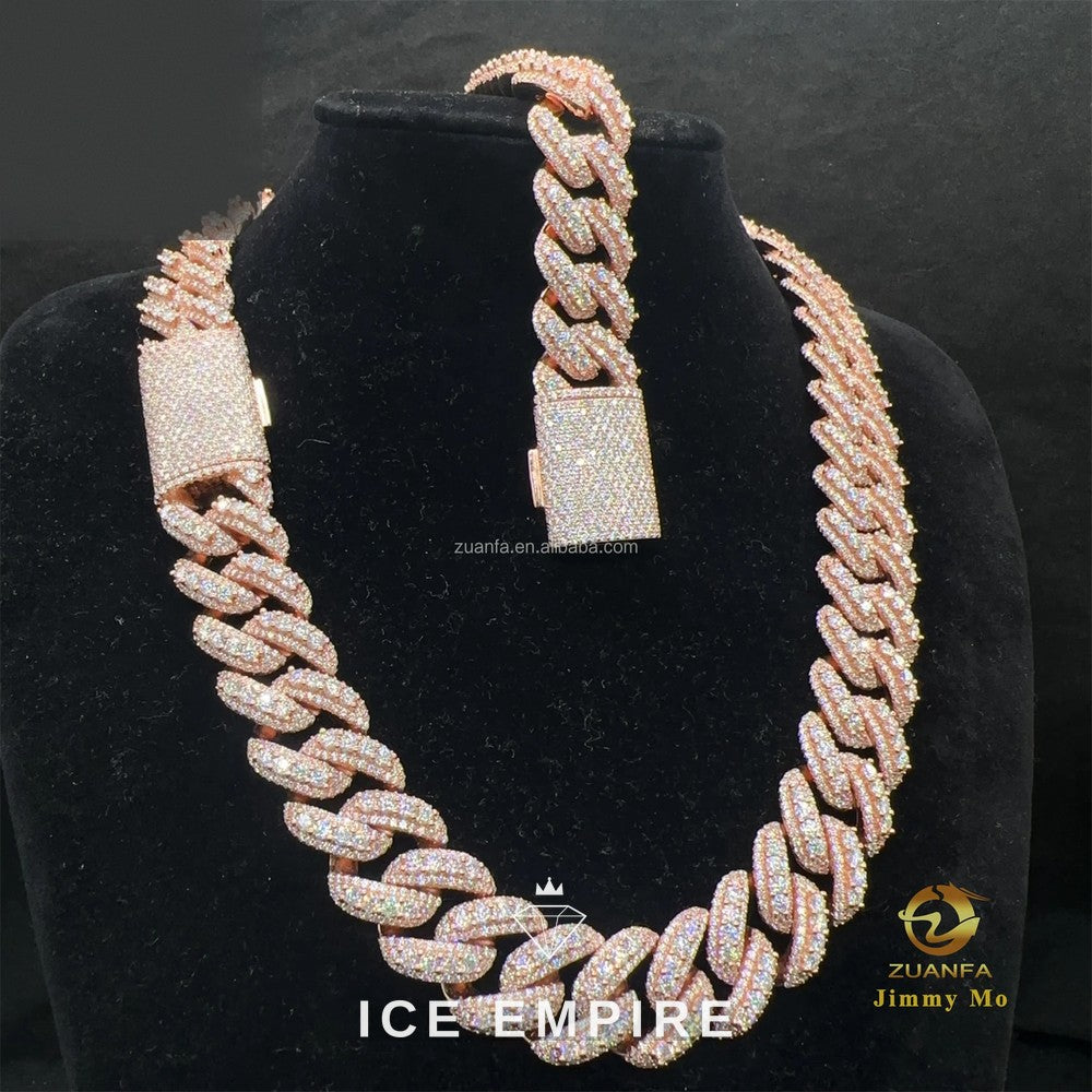 Iced Out Rose Gold Moissanite Cuban Chain
