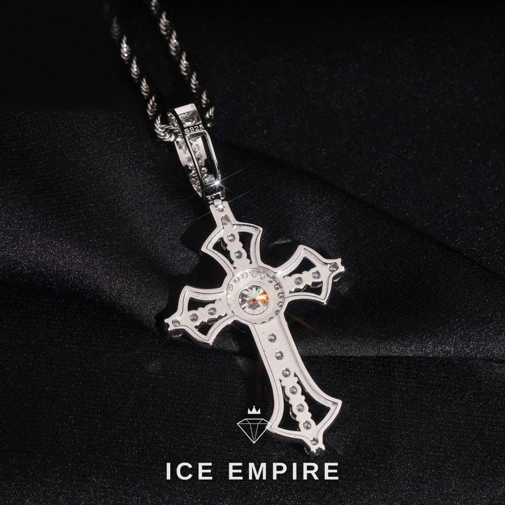 Iced Out Cross 925 Silver Moissanite Pendant
