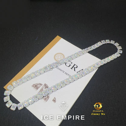 Iced Out Baguette 925 Silver Moissanite Cuban Chain