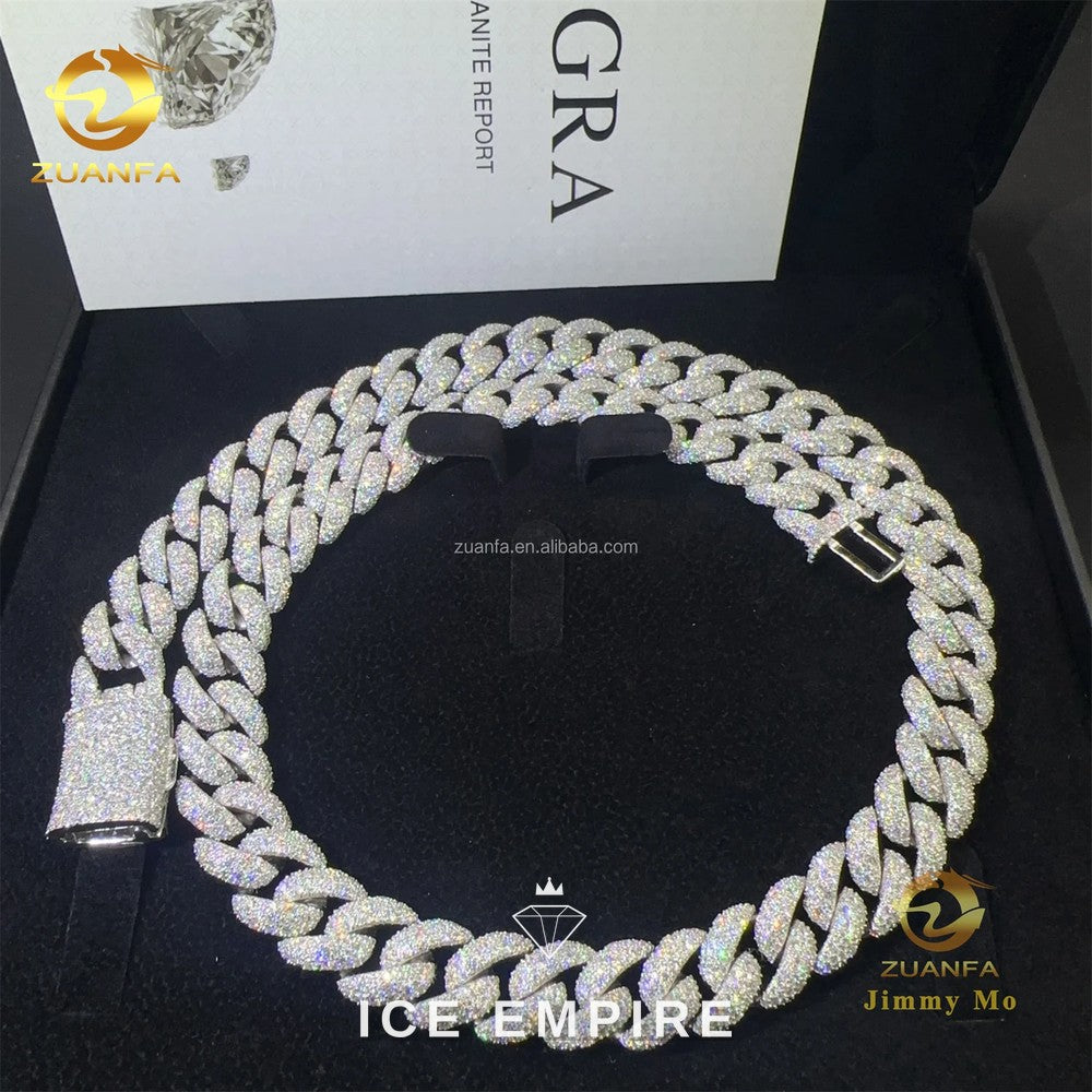 Iced Out 925 Silver Moissanite Cuban Chain