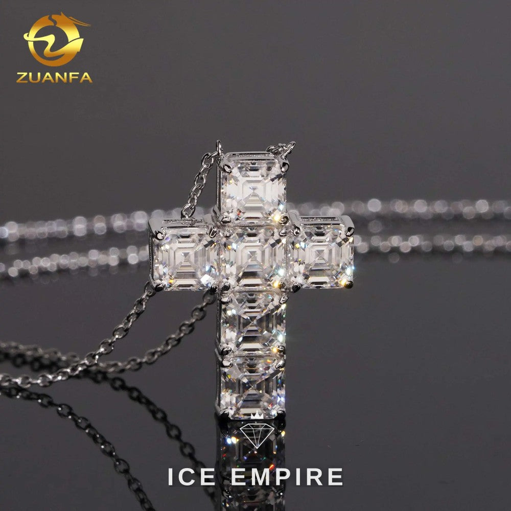 Iced Out Cross 925 Silver Lab Grown Diamond Pendant