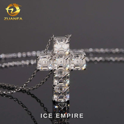 Iced Out Cross 925 Silver Lab Grown Diamond Pendant