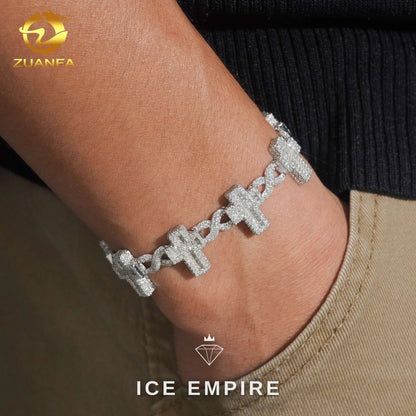Iced Out Cross 18K Gold Moissanite Cuban Chain