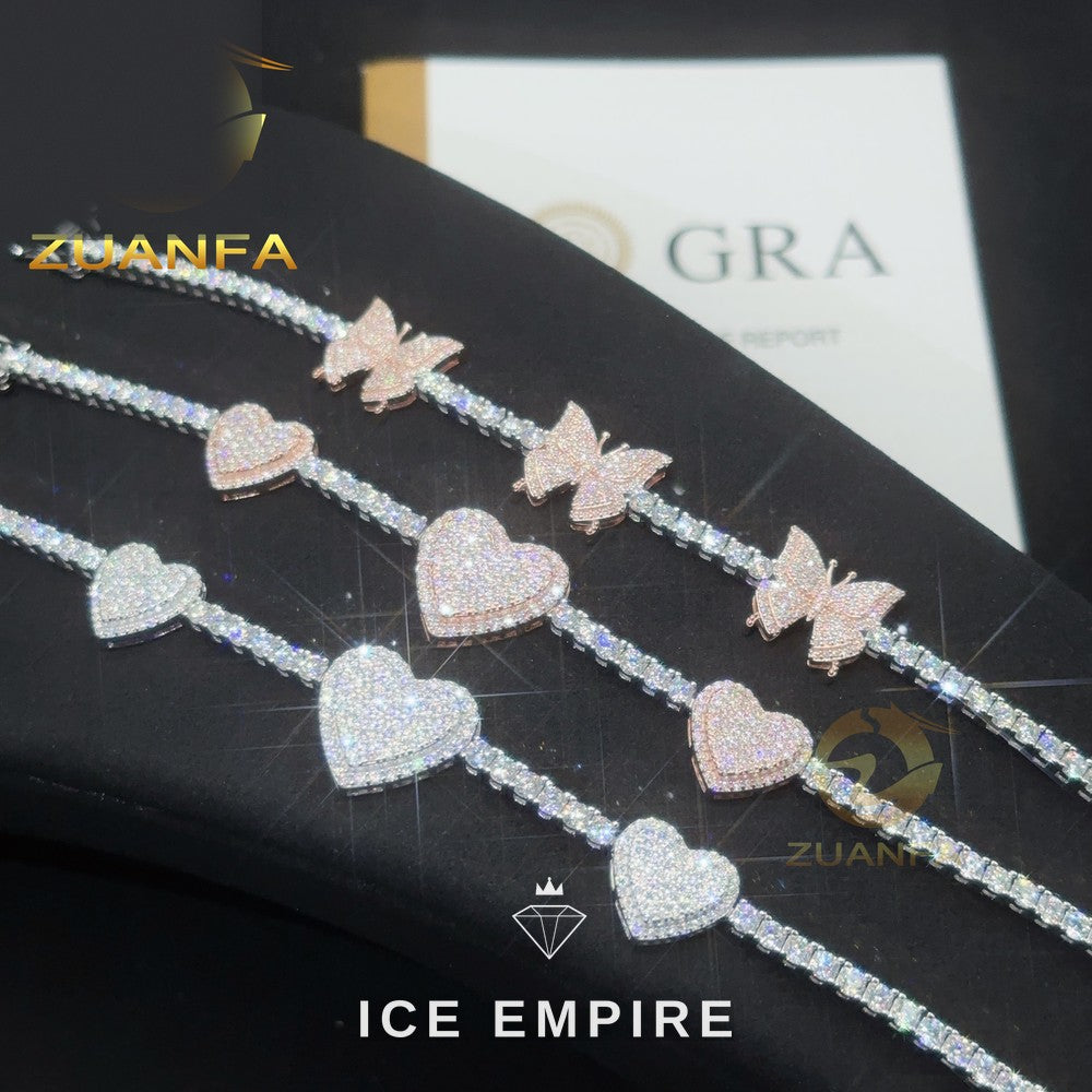 Iced Out Heart Rose Gold Plated Moissanite Cuban Chain