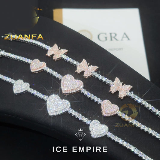 Iced Out Heart Rose Gold Plated Moissanite Cuban Chain