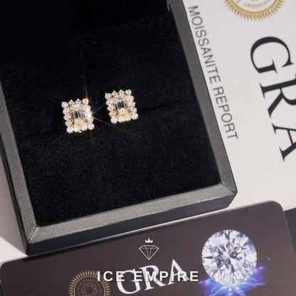 Iced Out Cluster Gold Plated Moissanite Stud Earrings
