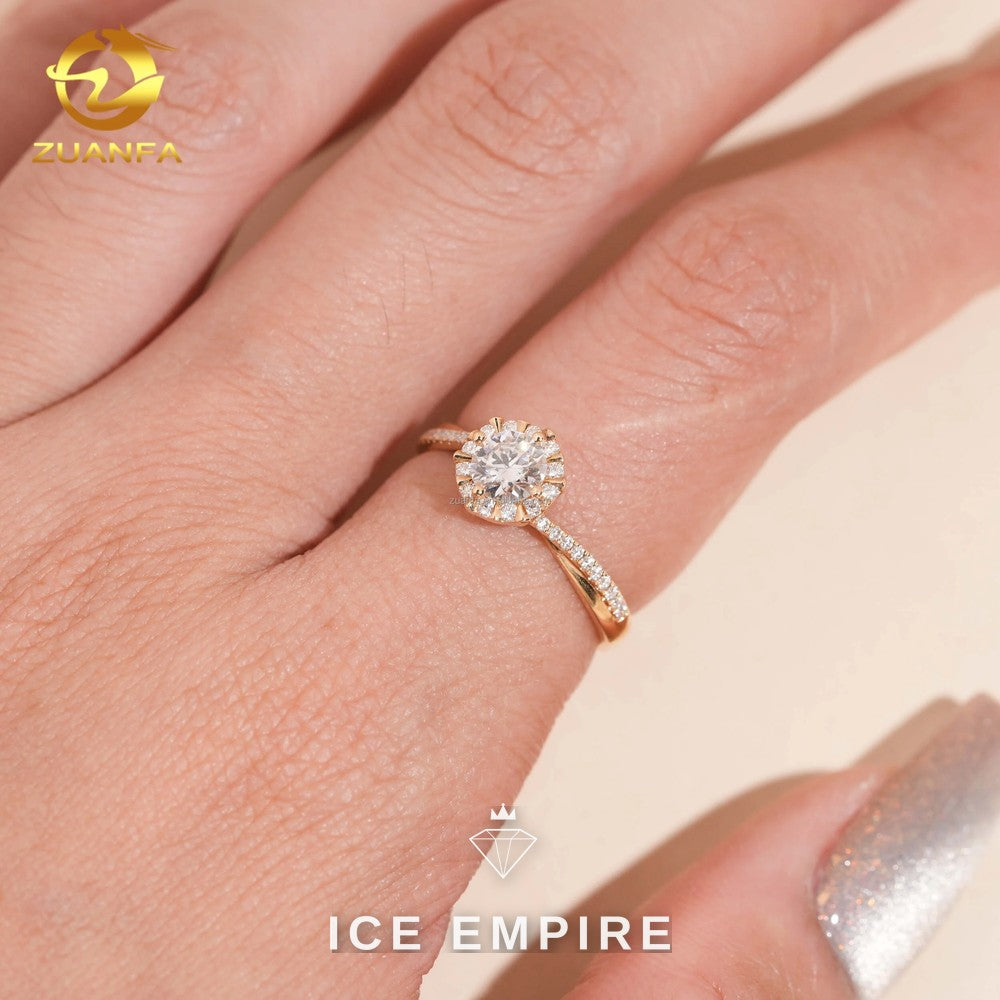 Iced Out 14K Gold Moissanite Engagement Ring