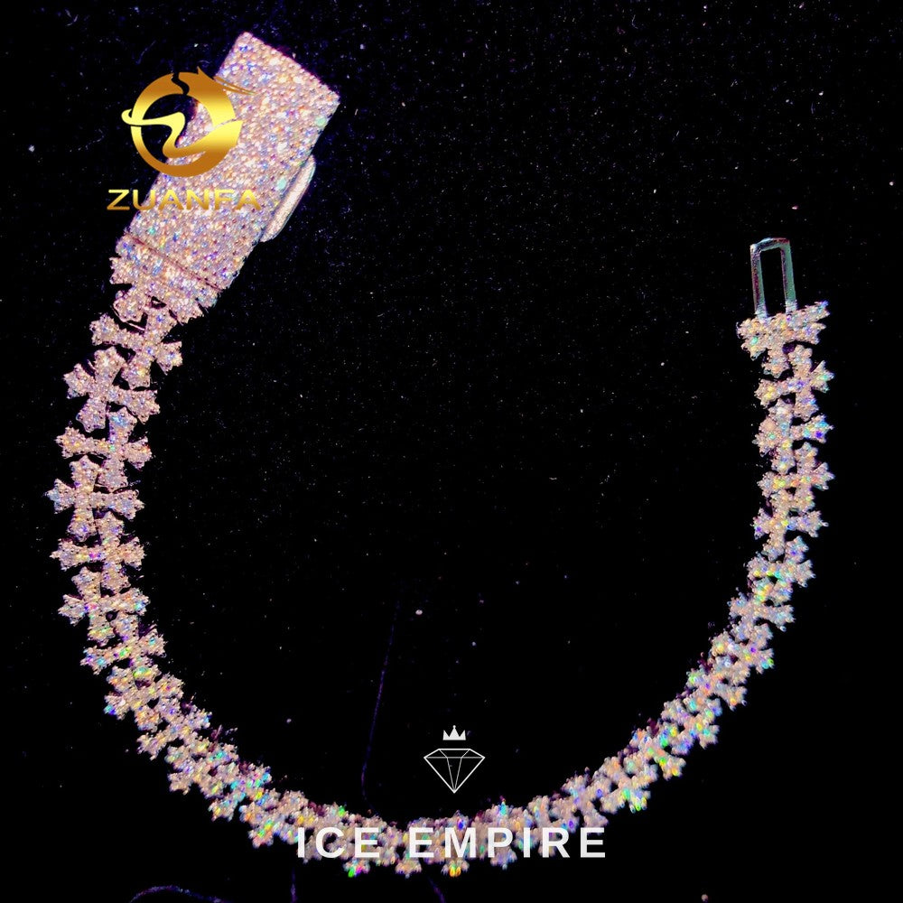 Iced Out Cross 925 Silver Moissanite Cuban Chain