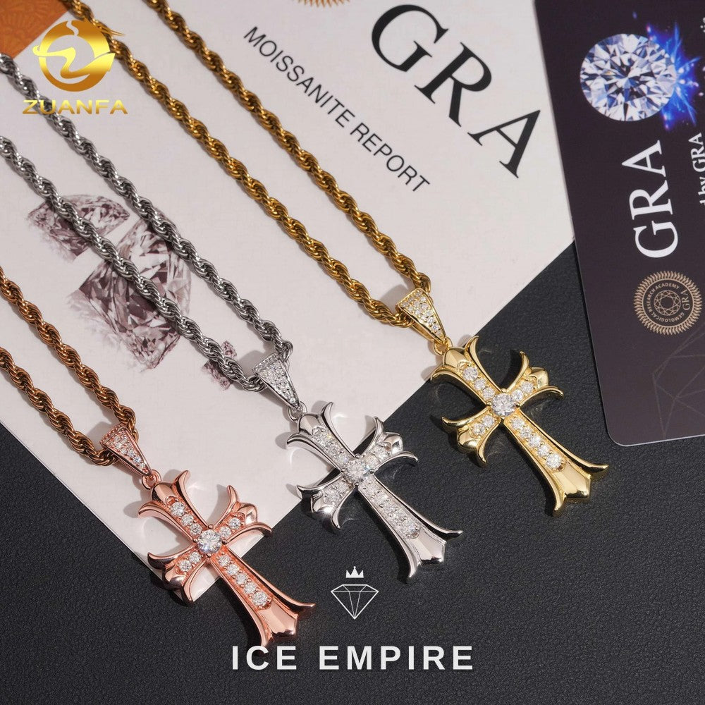 Iced Out Cross Gold Plated Moissanite Pendant