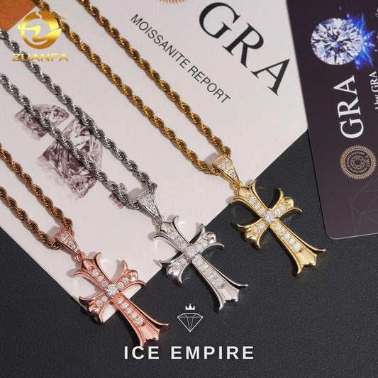 Iced Out Cross Gold Plated Moissanite Pendant