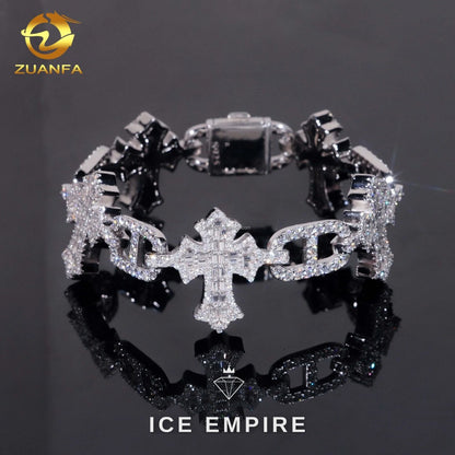 Iced Out Baguette 925 Silver Moissanite Cuban Chain