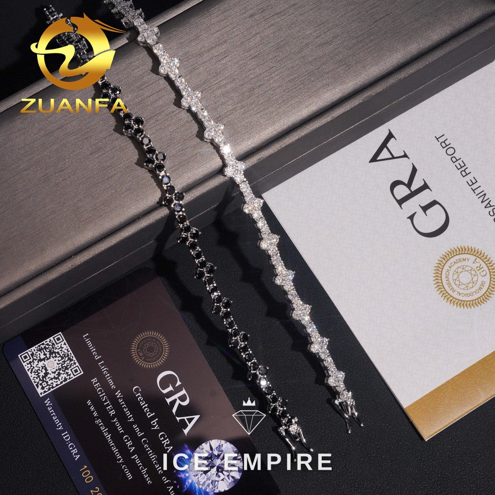 Iced Out Cluster 925 Silver Moissanite Tennis Chain