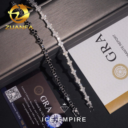 Iced Out Cluster 925 Silver Moissanite Tennis Chain