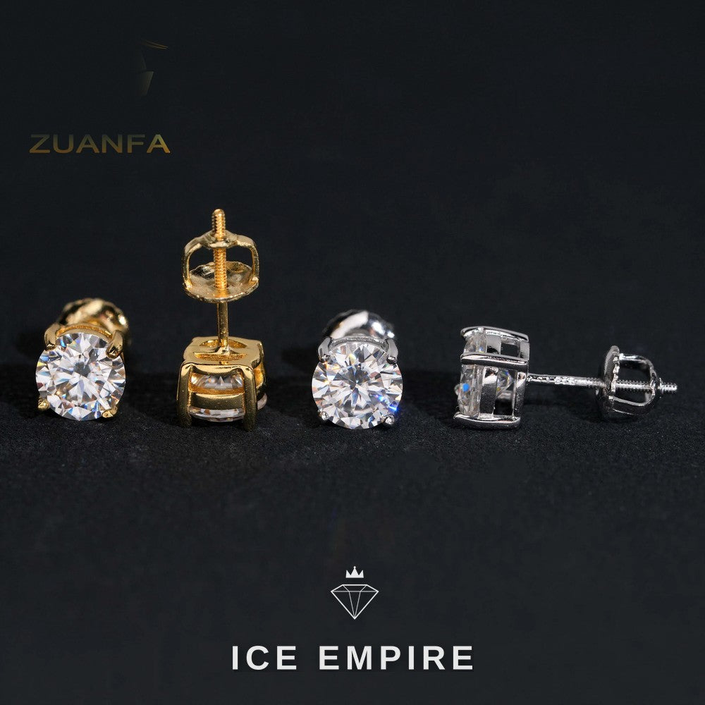 Iced Out 925 Silver Moissanite Stud Earrings