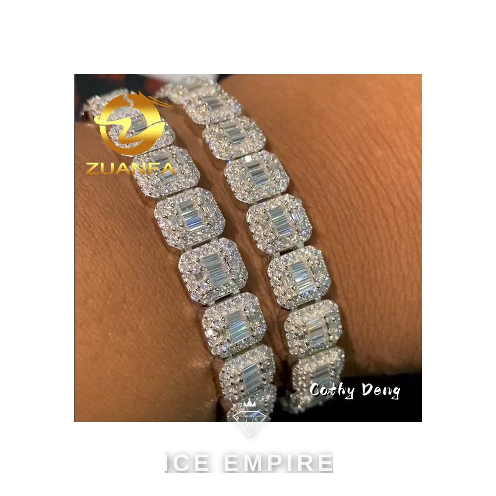 Iced Out Baguette Rose Gold Plated Moissanite Cuban Chain
