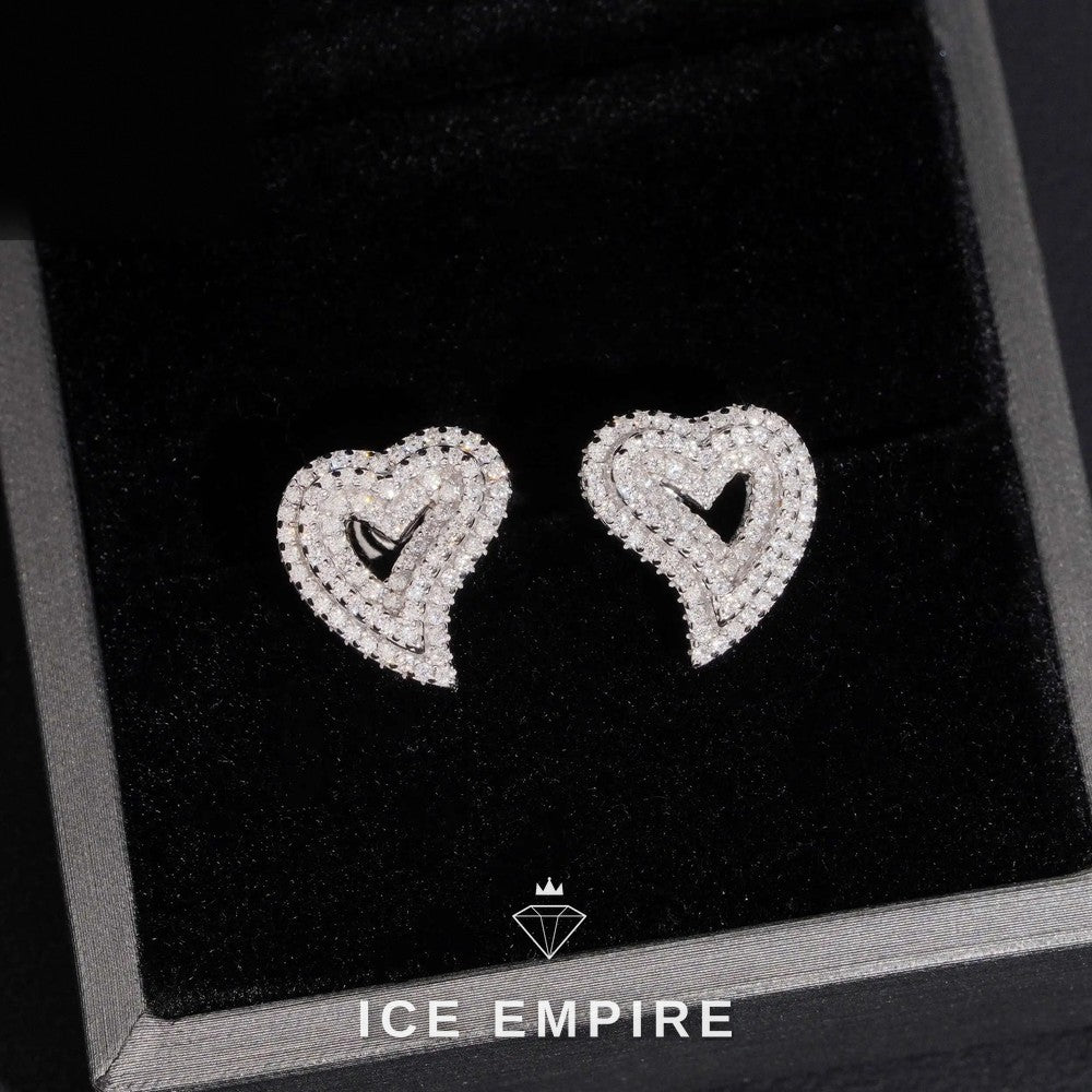Iced Out Heart Gold Plated Moissanite Stud Earrings