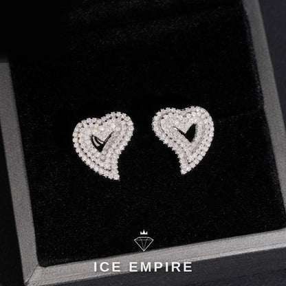 Iced Out Heart Gold Plated Moissanite Stud Earrings