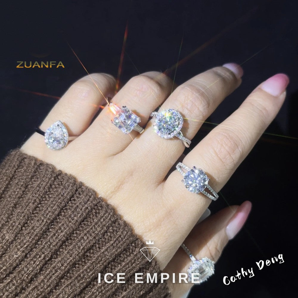 Iced Out 925 Silver Moissanite Engagement Ring