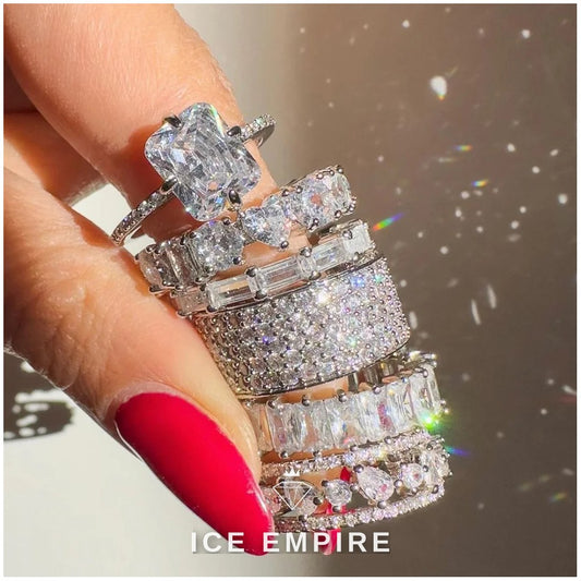 Iced Out 925 Silver Moissanite Engagement Ring