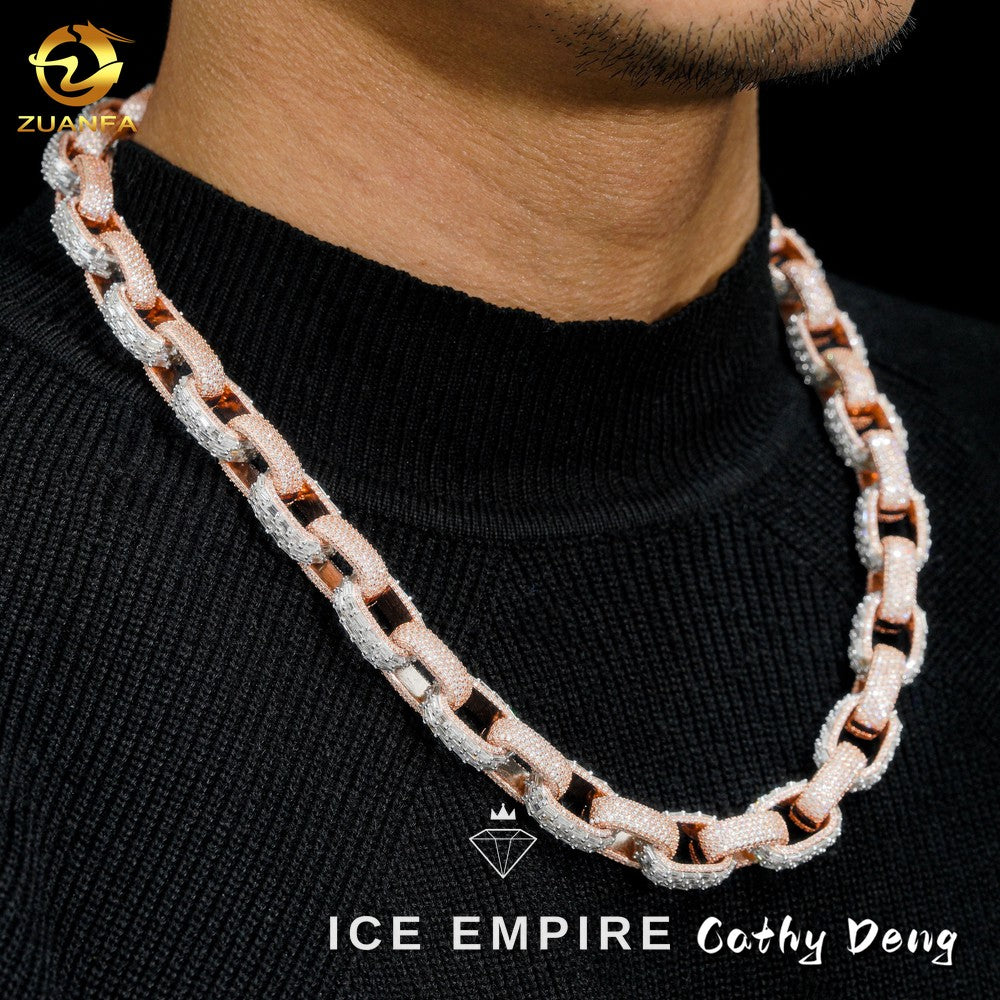 Iced Out Baguette Rose Gold Plated Moissanite Cuban Chain