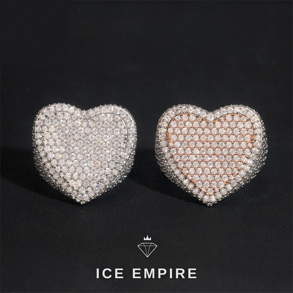 Iced Out Heart 925 Silver Moissanite Ring