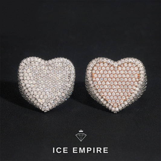 Iced Out Heart 925 Silver Moissanite Ring