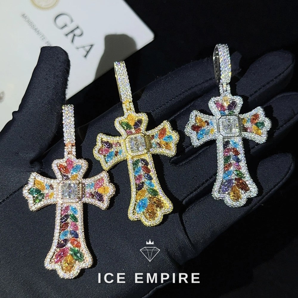 Iced Out Cross Rose Gold Plated Moissanite Pendant