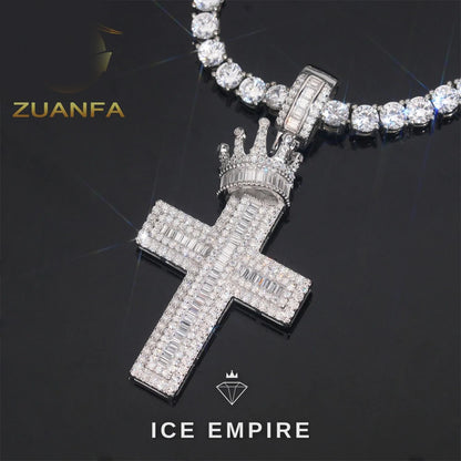 Iced Out Cross Rose Gold Plated Moissanite Pendant