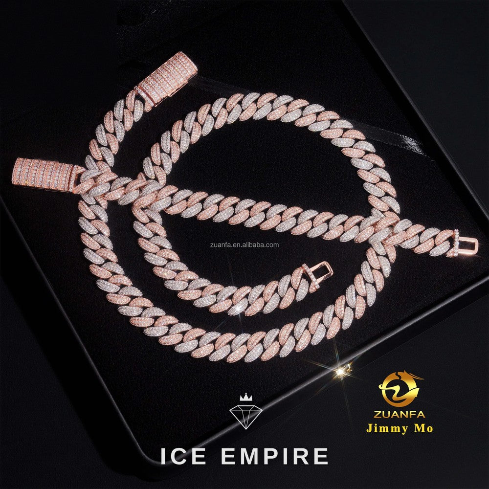Iced Out Rose Gold Moissanite Cuban Chain