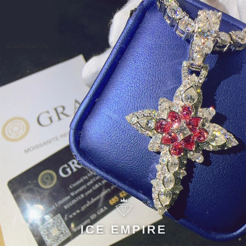 Iced Out Cross Rose Gold Plated Moissanite Pendant