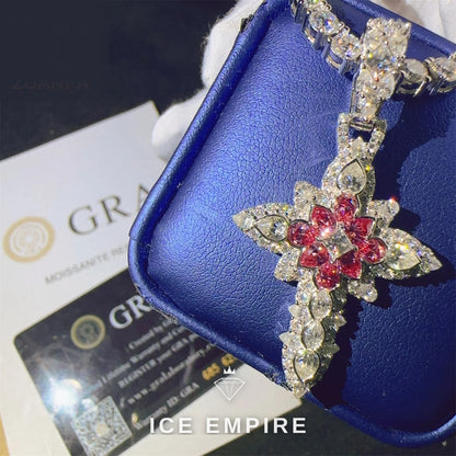 Iced Out Cross Rose Gold Plated Moissanite Pendant