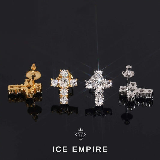 Iced Out Cross 925 Silver Moissanite Stud Earrings