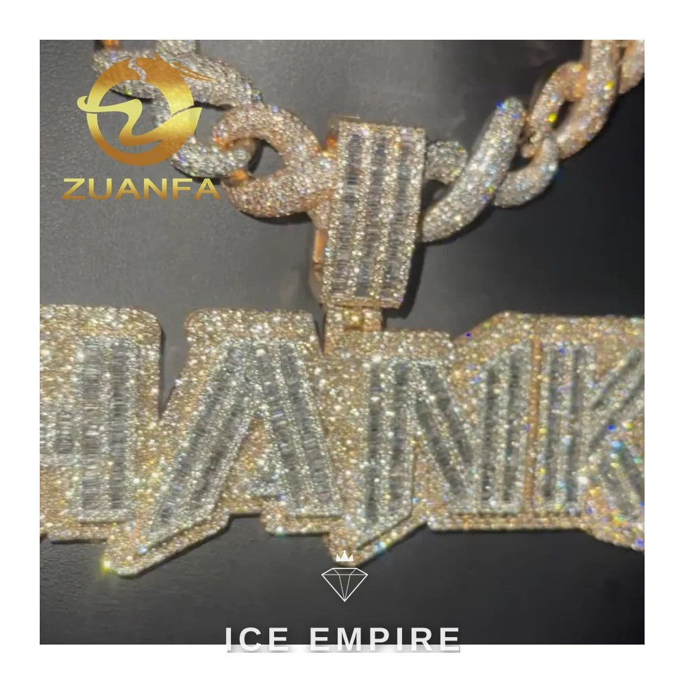 Iced Out Baguette Rose Gold Plated Moissanite Pendant
