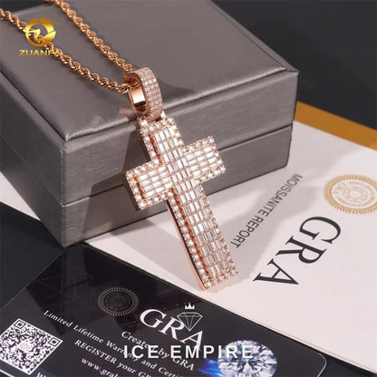 Iced Out Baguette Rose Gold Plated Moissanite Pendant