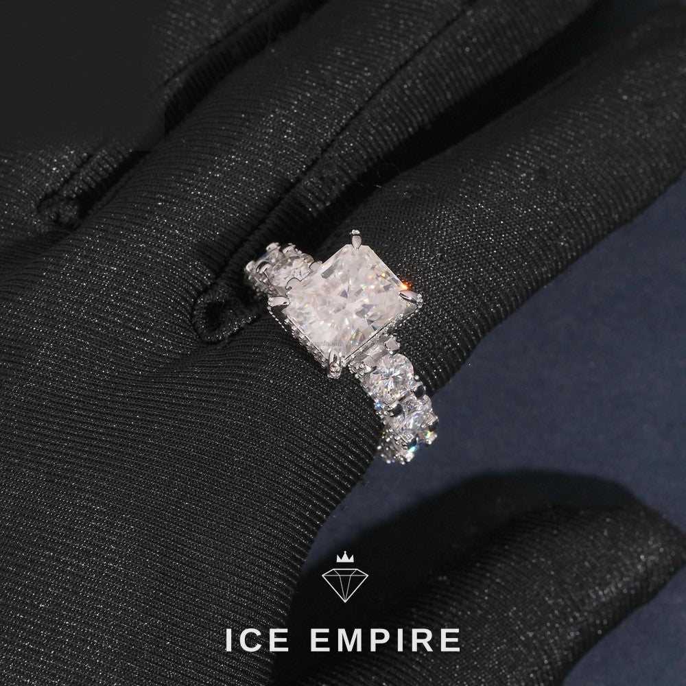 Iced Out 925 Silver Moissanite Engagement Ring