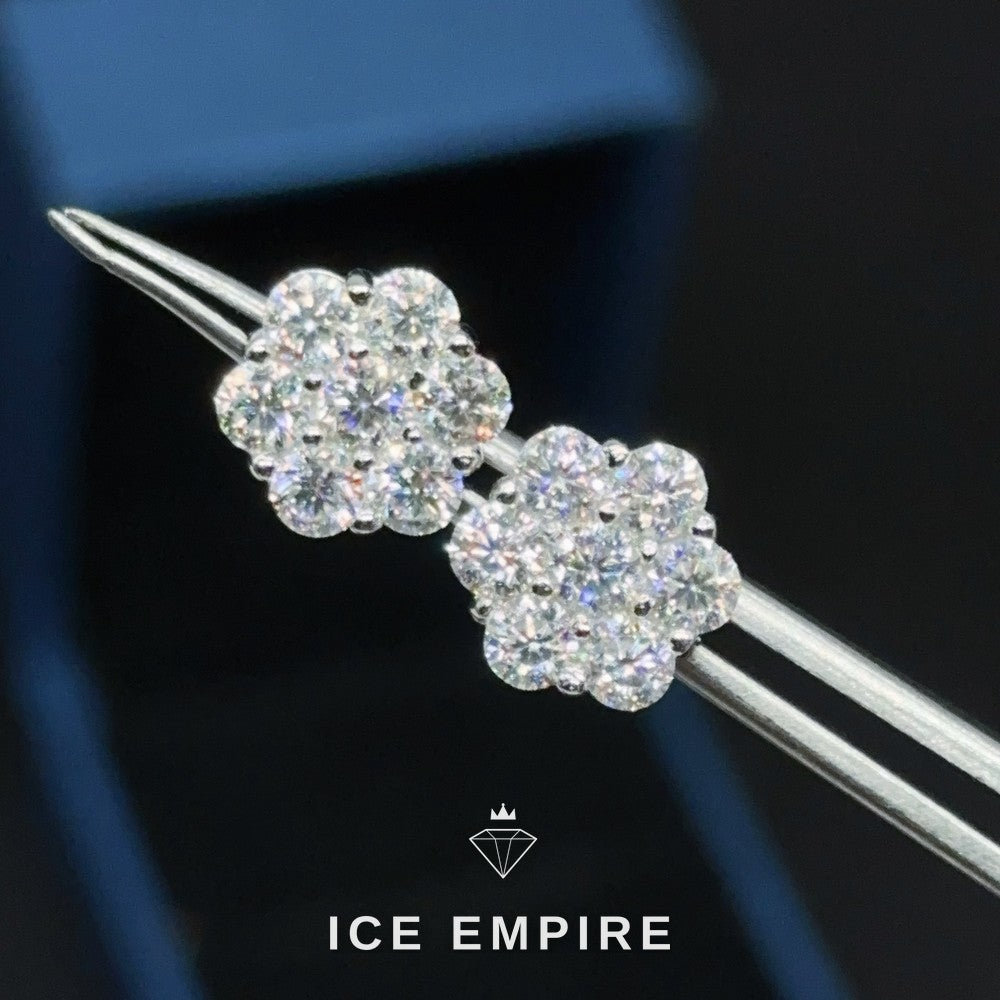 Iced Out Cluster 925 Silver Moissanite Stud Earrings