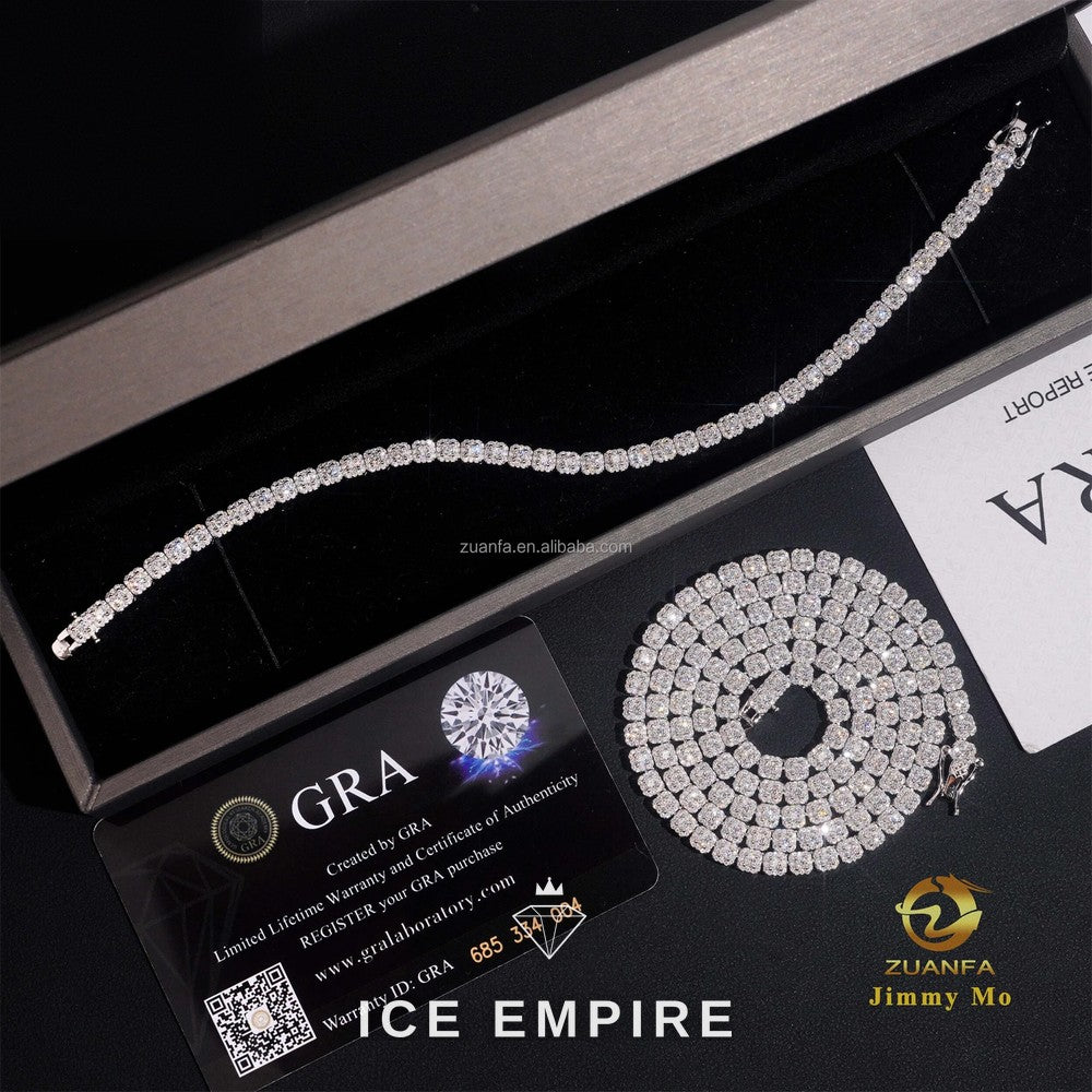 Iced Out Cluster 925 Silver Moissanite Cuban Chain