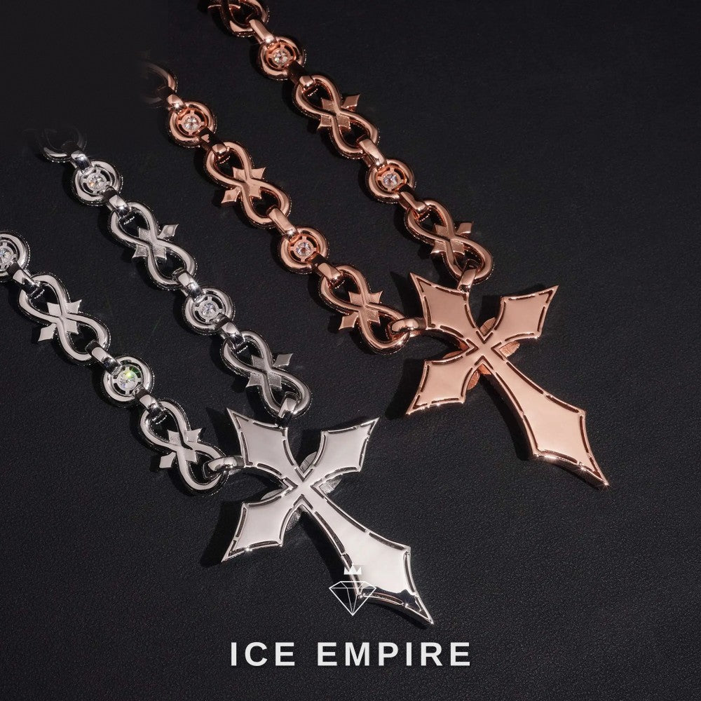Iced Out Cross Rose Gold Plated Moissanite Cuban Chain