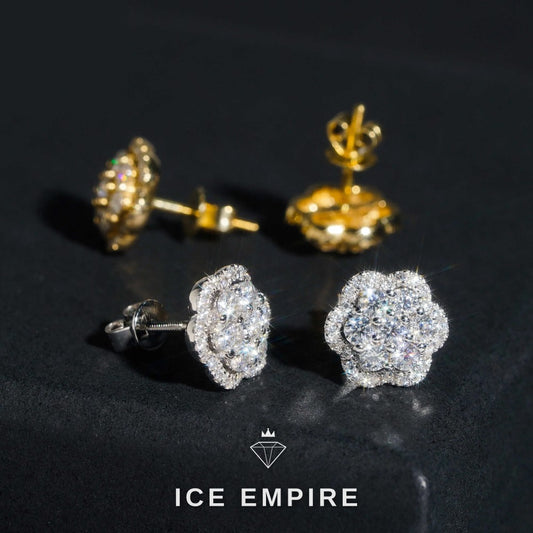 Iced Out Cluster 14K Gold Lab Grown Diamond Earrings