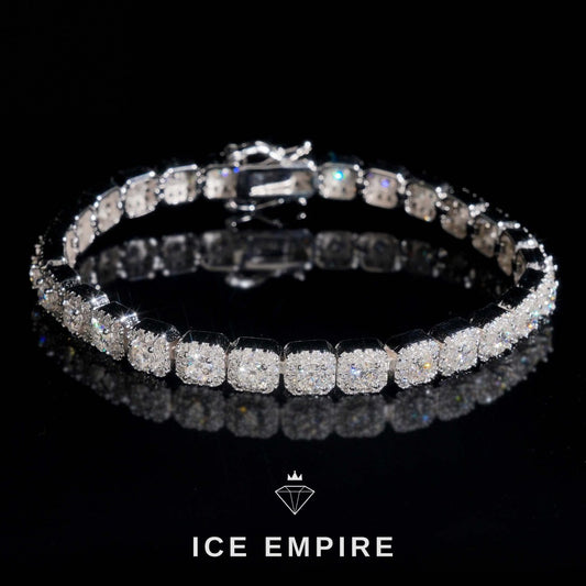 Iced Out Cluster 18K Gold Moissanite Tennis Bracelet