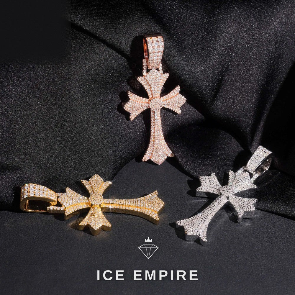 Iced Out Cross Rose Gold Plated Moissanite Pendant
