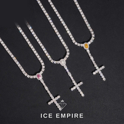 Iced Out Cross 925 Silver Moissanite Tennis Chain