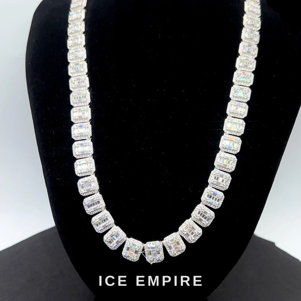 Iced Out Baguette Rose Gold Plated Moissanite Cuban Chain