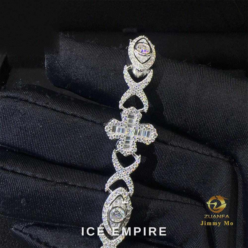 Iced Out Cross 925 Silver Moissanite Cuban Chain