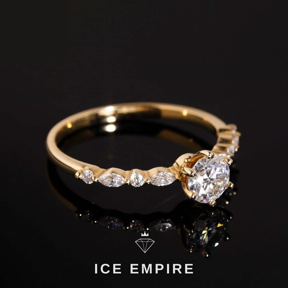 Iced Out 14K Gold Moissanite Engagement Ring